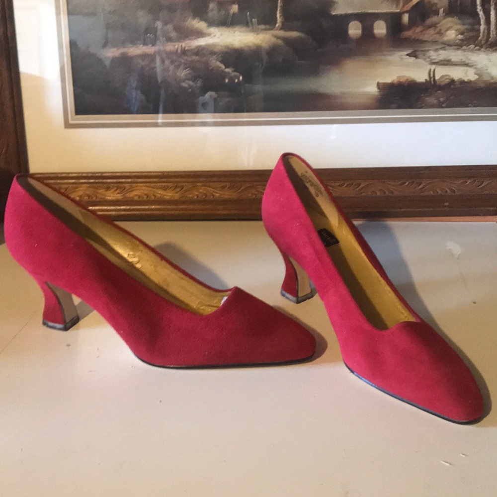 Red suede low heels